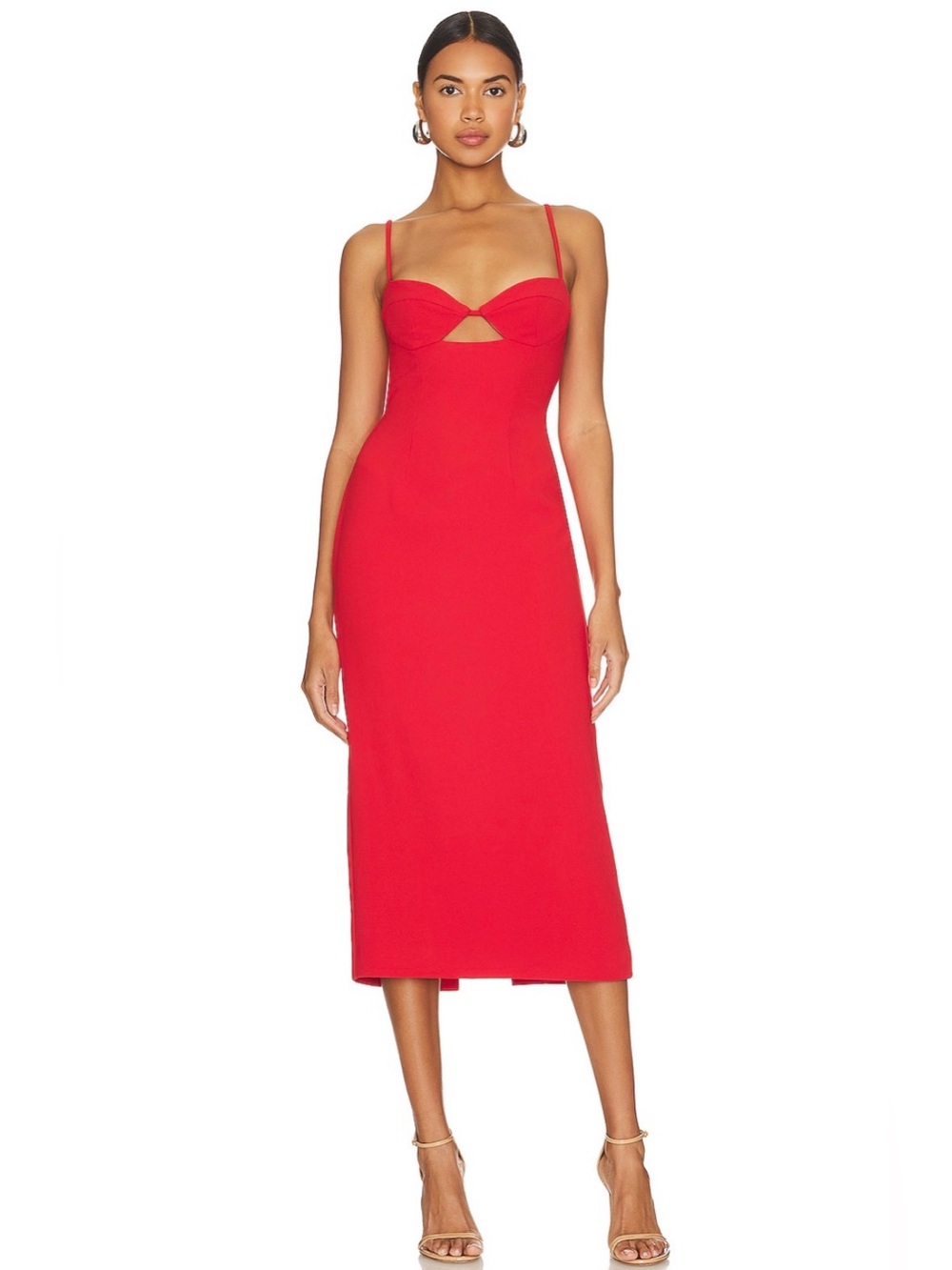 Bardot Vienna Midi Dress US 8 Flame Orange Red Cutout Corset NWT